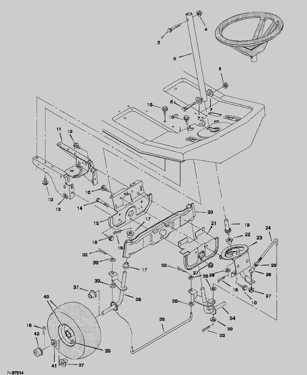 Steering Diagram and Parts List for 30560E  Briggs and Stratton Lawn Tractor